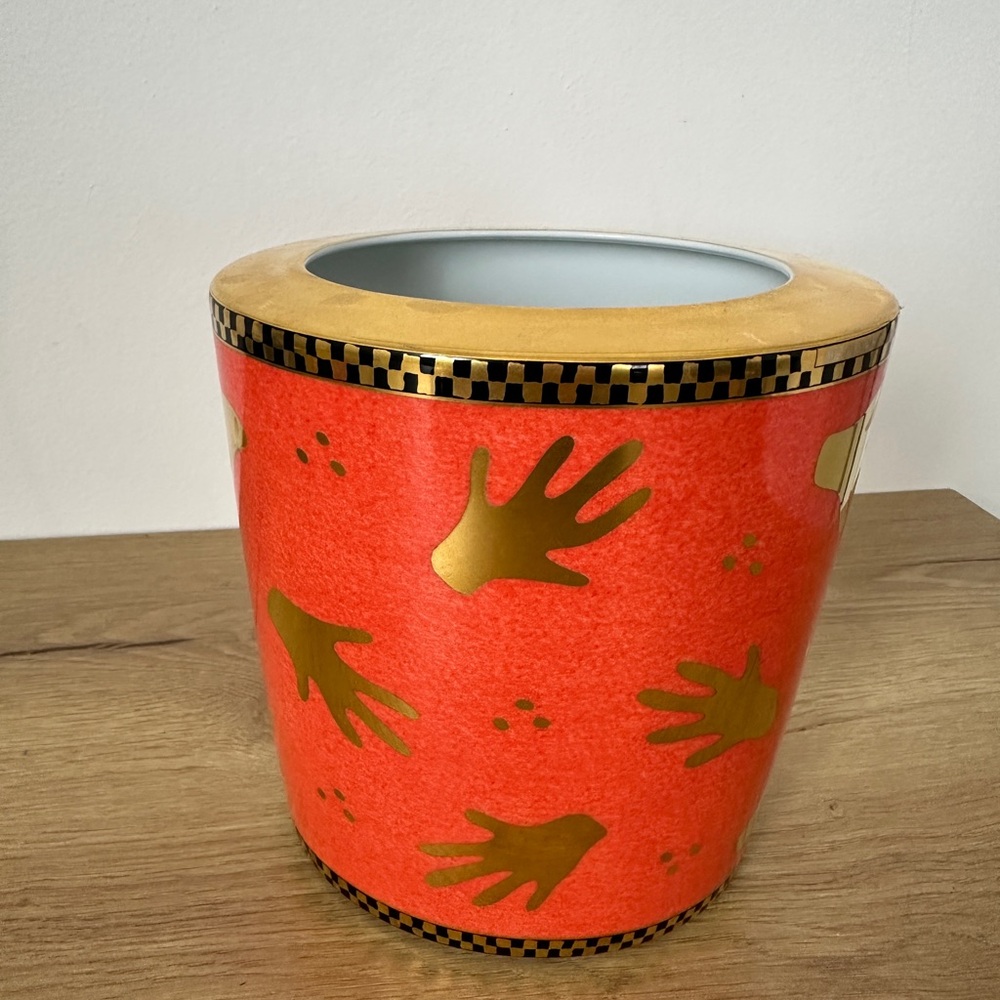 Bvlgari ceramic panter by Rosenthal Vibrant Orange and Gold Decorative Planter